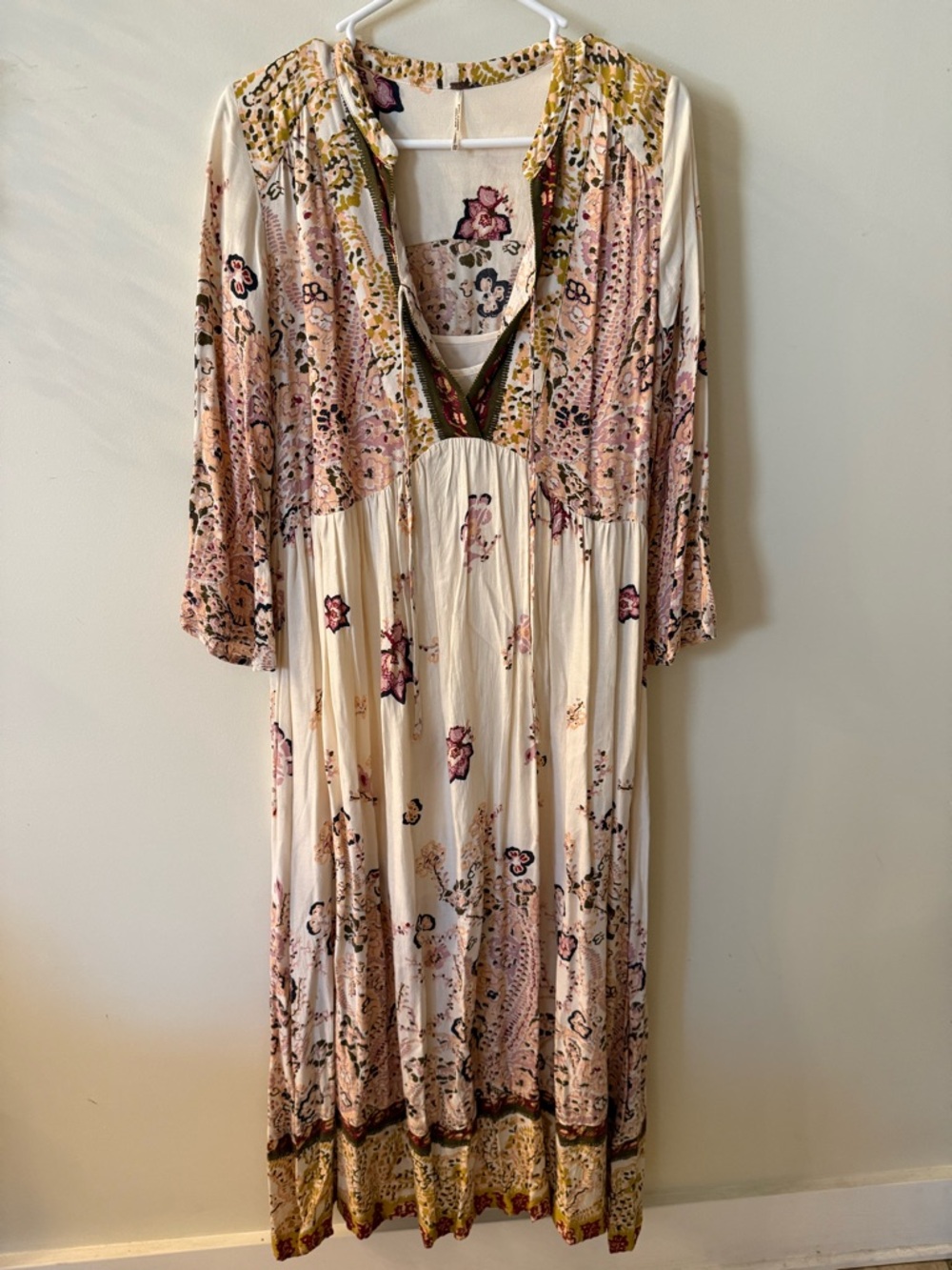 Free People Cream Maxi Dress with Pink Floral Print